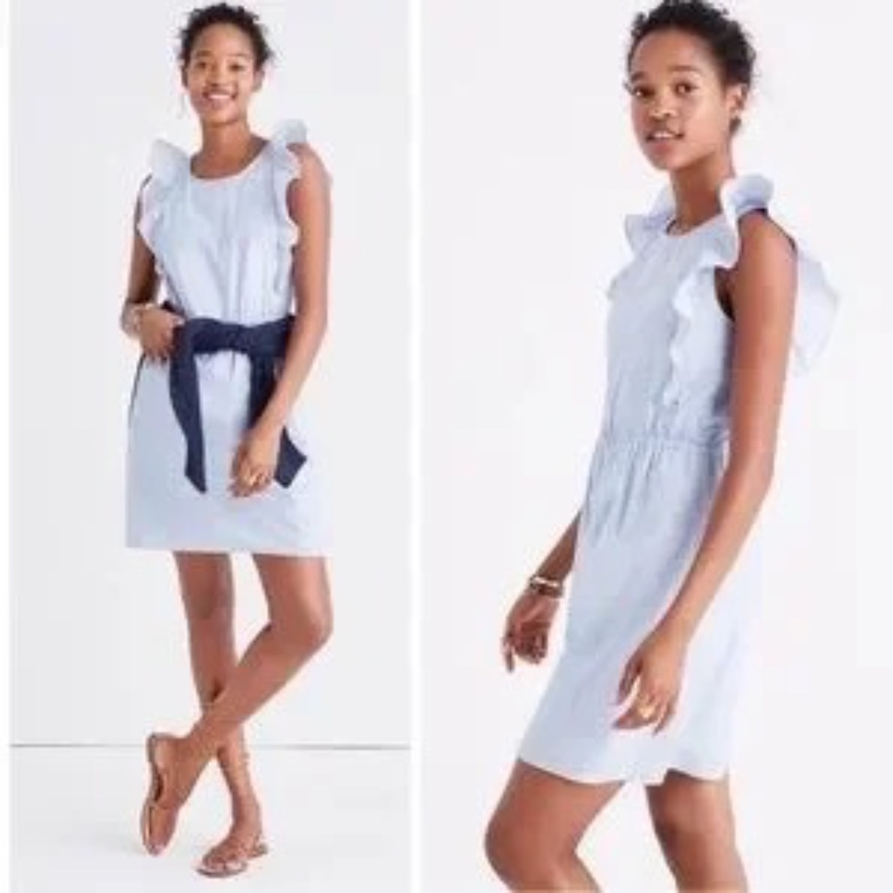 Madewell Bellflower Dress Size Size 6, Light Blue, Ruffle Sleeve, Midi Length